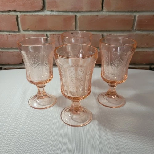 Vintage Depression Glass Pink Madrid Recollection 4 - 6 1/2" Water Goblets