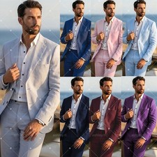 Linen Men's Suits Summer Wedding Groom Casual Business Outdoor Event Two Pieces