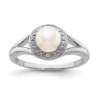 Sterling Silber rhodiniert Diam. & FW Zuchtperlen Ring - Größe 7