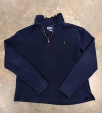 Polo Ralph Lauren Sweater Mens Small Navy 1/4 Zip Mock Neck Fleece Pullover