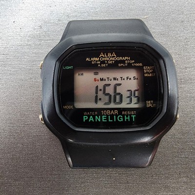 Seiko ALBA Watch Men 40mm Digital Black Tone Alarm Chrono Y735