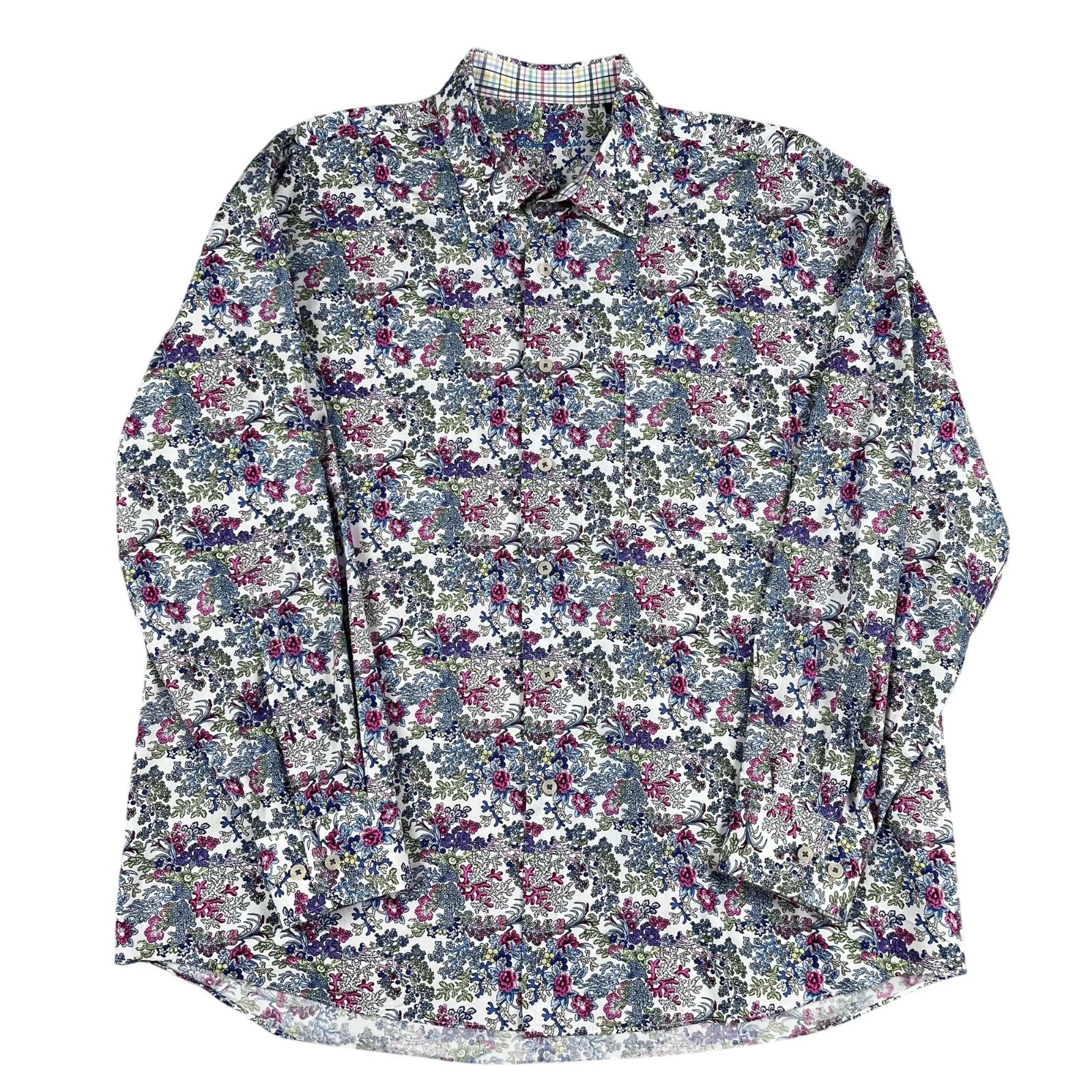 Alan Flusser Mens Floral Pattern Button Down Shirt Sz XL