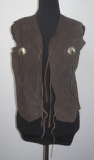 VTG Brown Suede Leather Vest Adult Size S M Western Cowboy Costume Reenactment