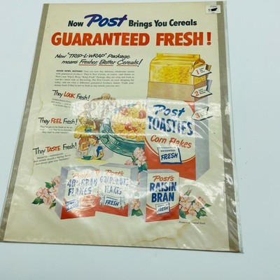 1950 Post Toasties Corn Flakes Guaranteed Fresh Ceral Vintage Print Ad 11 by 14