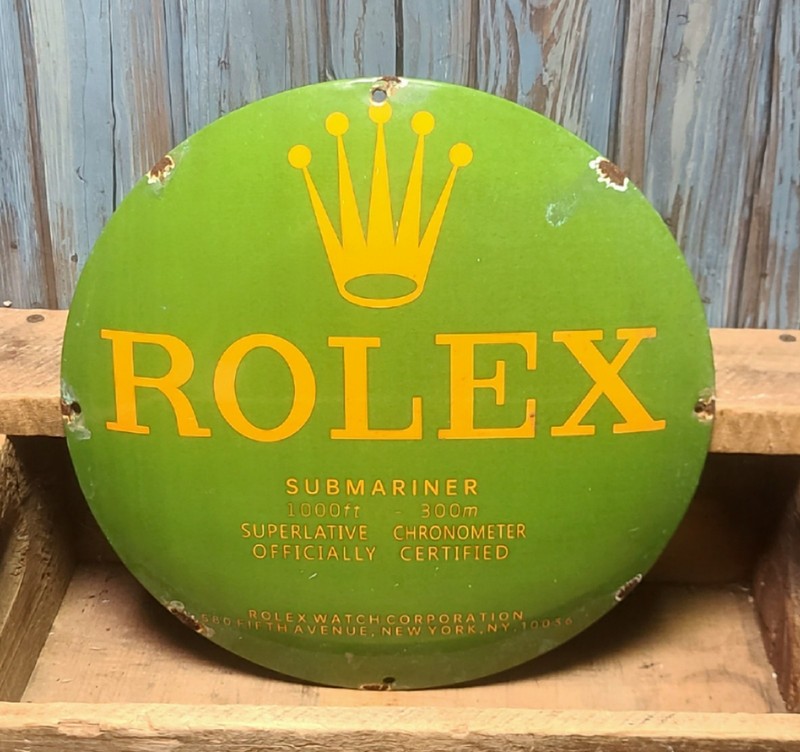 Vintage Rolex Watches Submariner Porcelain Enamel Metal Advertising Sign