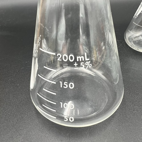 Erlenmeyer Bottiglie Bocca Stretta Vetro Bicchieri 300 250 125ml Set di 3 Pyrex USA - Foto 7 di 12