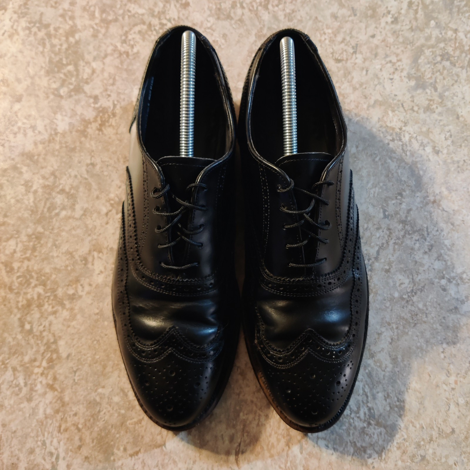 Vintage Biltrite Imperial Men's 9 D Triple Black Leather Wing Tip Shoes USA Made