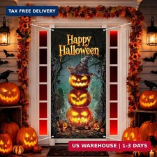 71 x 35 Inch Halloween Door Cover, Happy Halloween Pumpkin Stack Door Banner wit