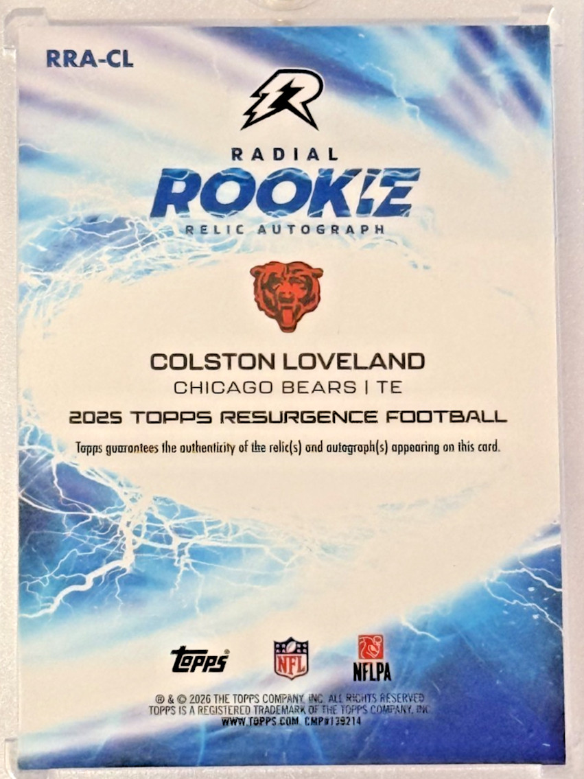 2025 Topps Resurgence Colston Loveland Rookie Patch Auto /75 RPA Bears view 2
