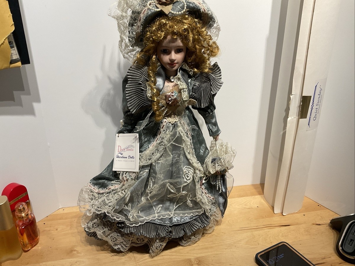 duck house heirloom dolls green dress Victorian Duck House Heirloom Porcelain Doll / ALANA / Red Hair / Green Eyes