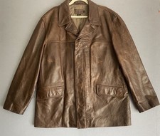 J.Crew Men XL Brown Leather Car Coat Jacket Patina Pebble Heavy Capsule Heritage