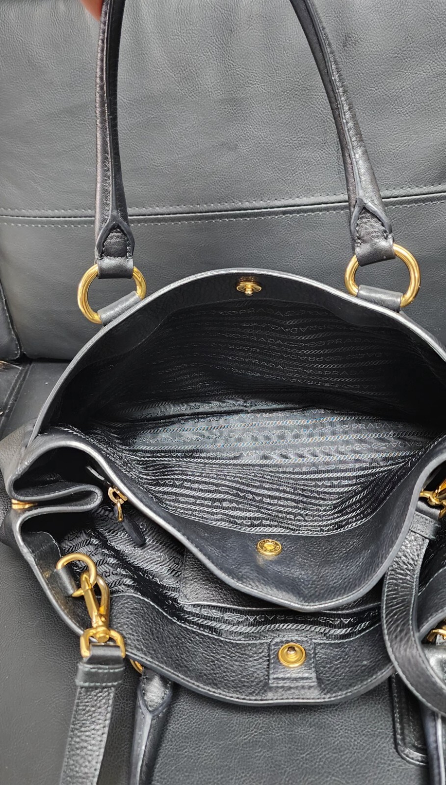 Black Prada Vitello Daino Travel Bag image 3