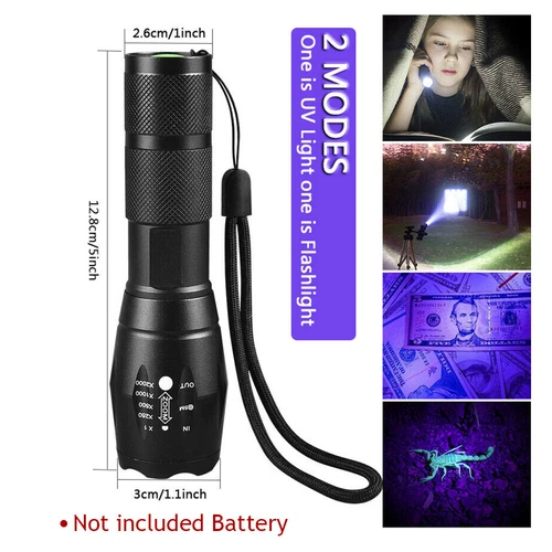 UV Flashlight LED Torch 2 in 1 Black Light 4 Modes Waterproof 395nm Light Bright - Foto 11 di 23