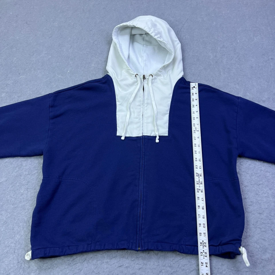 Chaqueta J Crew Cremallera Completa Terry Polar Anorak Para Mujer XL Azul/Blanco Con Capucha Cremallera Completa Foto 4 de 4