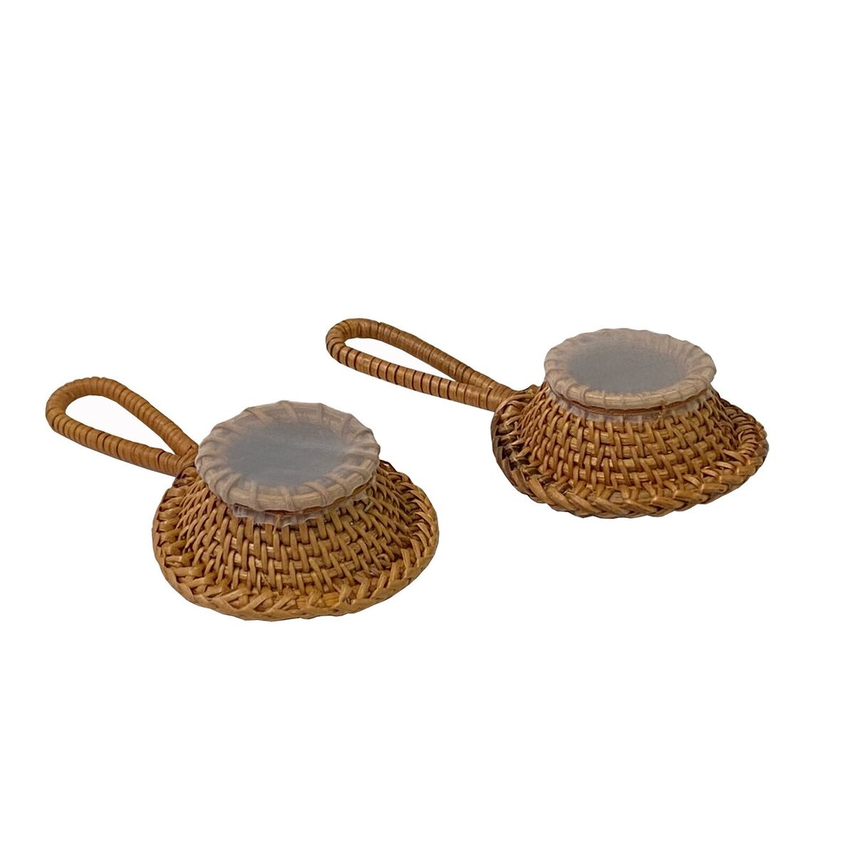 Pair Asian Handmade Rattan Round Accent Loose Tea Strainers ws2975S Pair Asian Handmade Rattan Round Accent Loose Tea Strainers ws2975S