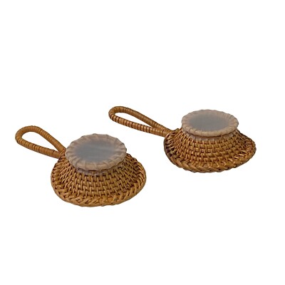 Pair Asian Handmade Rattan Round Accent Loose Tea Strainers ws2975S Pair Asian Handmade Rattan Round Accent Loose Tea Strainers ws2975S