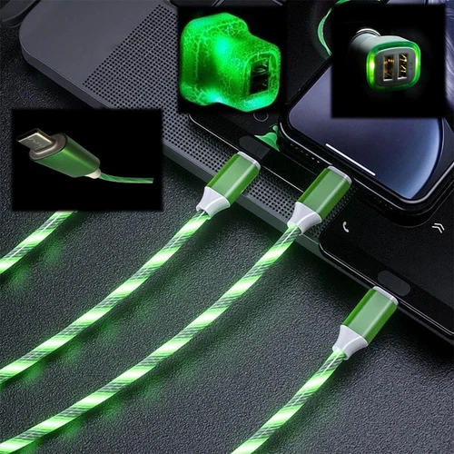 LED Light Up 3 in 1 Multi Charging Charger Cable Cord For IPhone Android Type C - Picture 9 of 19