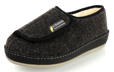 SCHAWOS Herren Hausschuh SCHURWOLLE + FILZ schwarz KLETT