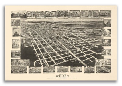 1908 Wilson North Carolina Vintage Old Panoramic City Map - 24x36