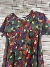 LuLaroe Carly Dress Womens S Jewel Tone Geometric Leaves High Low Fall Colors
