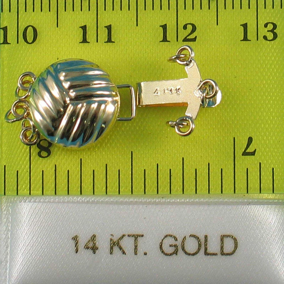 14K Yellow Gold Classic 3-Row (3 Strands) Pearl Beads Clasp - Image 3 of 4