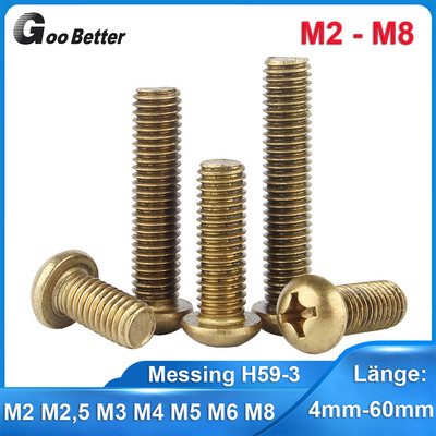 Linsenkopfschrauben Messing DIN 7985 M2 M2,5 M3 M4 M5 M6 M8 Kreuzschlitz Bolzen