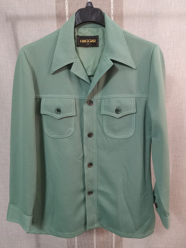 Vintage Haggar Mens 40L Overshirt Navy Blue Plaid Button-Up