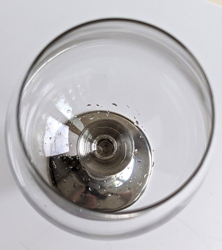 CRYSTAL HAND BLOWN WINE GLASS GOBLET WITH 95 PEWTER BEADED STEM, 9 ¾” HEIGHT - Picture 7 of 10