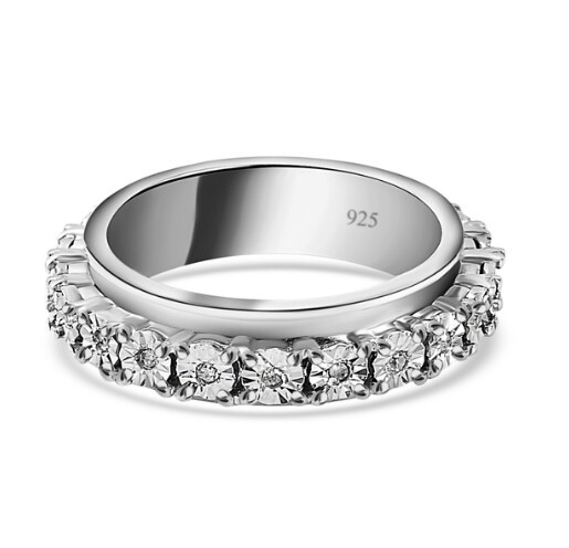 Genuine White Diamond Spinner Ring in Platinum Overlay