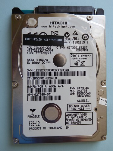 Hitachi HTS723232A7A364 | PN: 0A79646 | MLC: DA3735 | FEB-12 | 320 GB