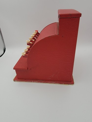 Registratore di cassa giocattolo Tom Thumb vintage metallo rosso anni 50 Western Stamping Co con monete - Foto 3 di 7