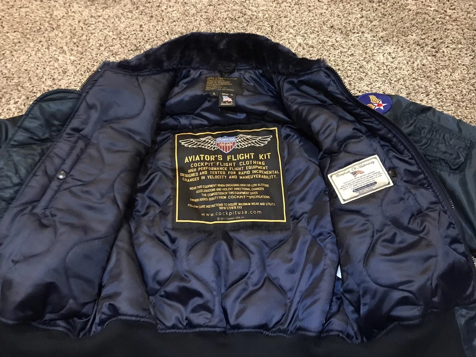 Chaqueta de bombardero de vuelo de nailon Cockpit EE. UU. tipo B-15D para hombre talla L hecha en EE. UU. USADA EN EXCELENTE ESTADO Foto 2 de 4