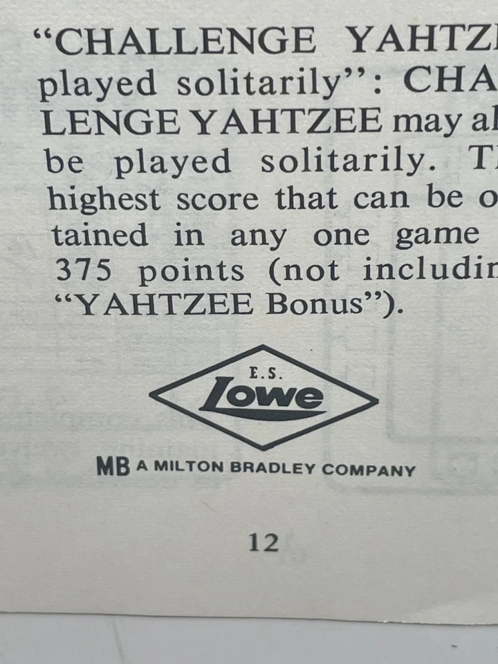 Vintage 1974 Challenge Yahtzee 12-page Instructions Instruction Booklet Guide - Image 3 of 4