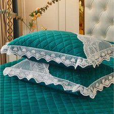 3PCS Flower Lace Ruffle Bed Skirt Quilted Fitted Sheet Bedcover Pillowcase Set