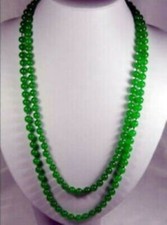 36 Inches Long 8mm Natural Green Jade Round Gemstone Beads Necklace AAA