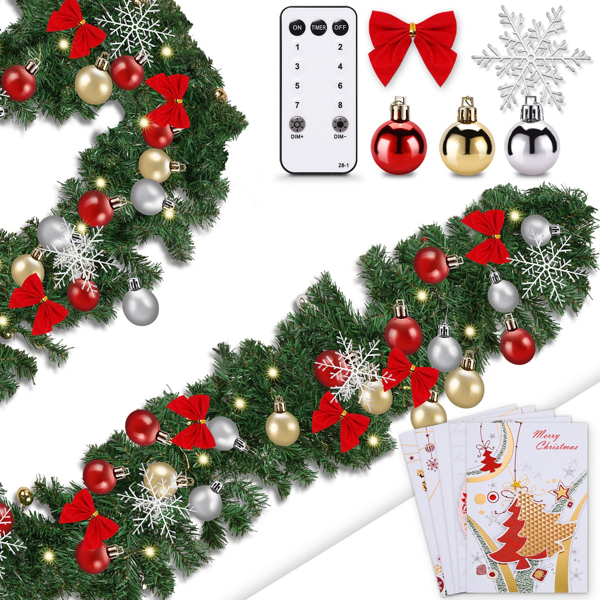 Weihnachtsgirlande LED Tannengirlande mit Lichterkette Innen Außen Grün Deko