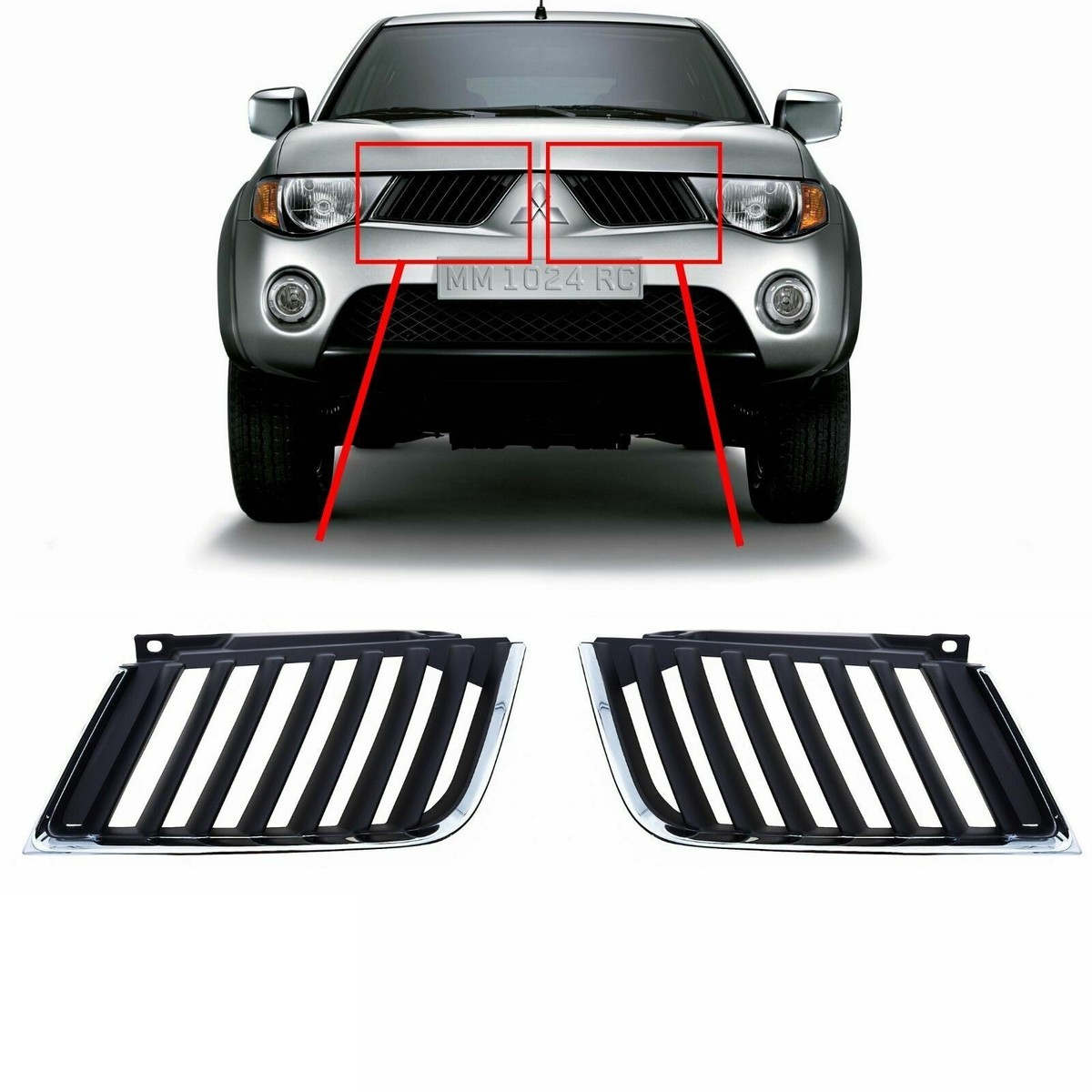 MITSUBISHI L200 2006 - 2010 FRONT CENTER GRILLE CHROME RIGHT AND