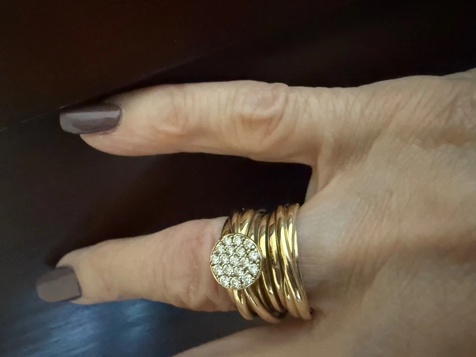 EFFY 14k желтое золото широкий Pave бриллиант сложены группы заявление кольцо размер 6 - Изображение 3 из 4