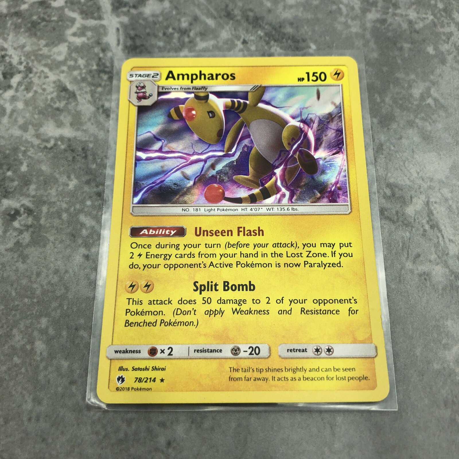 Pokemon LOST THUNDER AMPHAROS 78/214 RARE HOLO LP