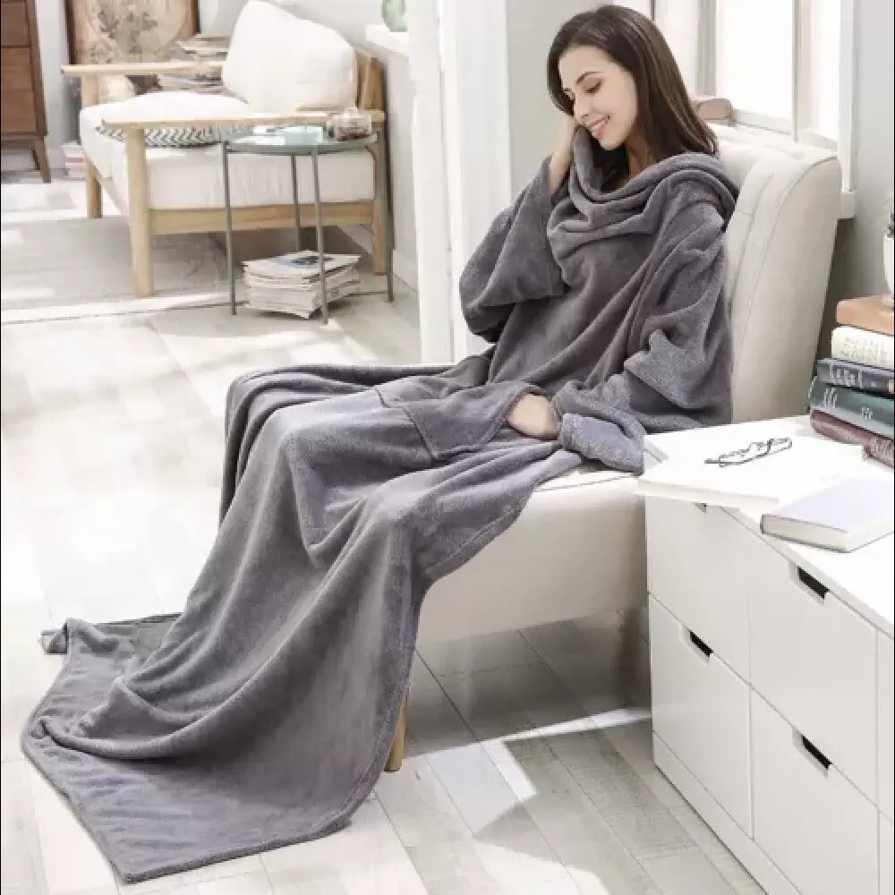 Coperta plaid pile con maniche indossabile inverno caldo divano letto unisex new foto 4