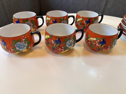 6 Vintage Orange Birds Of Paradise Chikaramachi Cup + Saucer, Japan, Tea Coffee - Picture 4 of 24