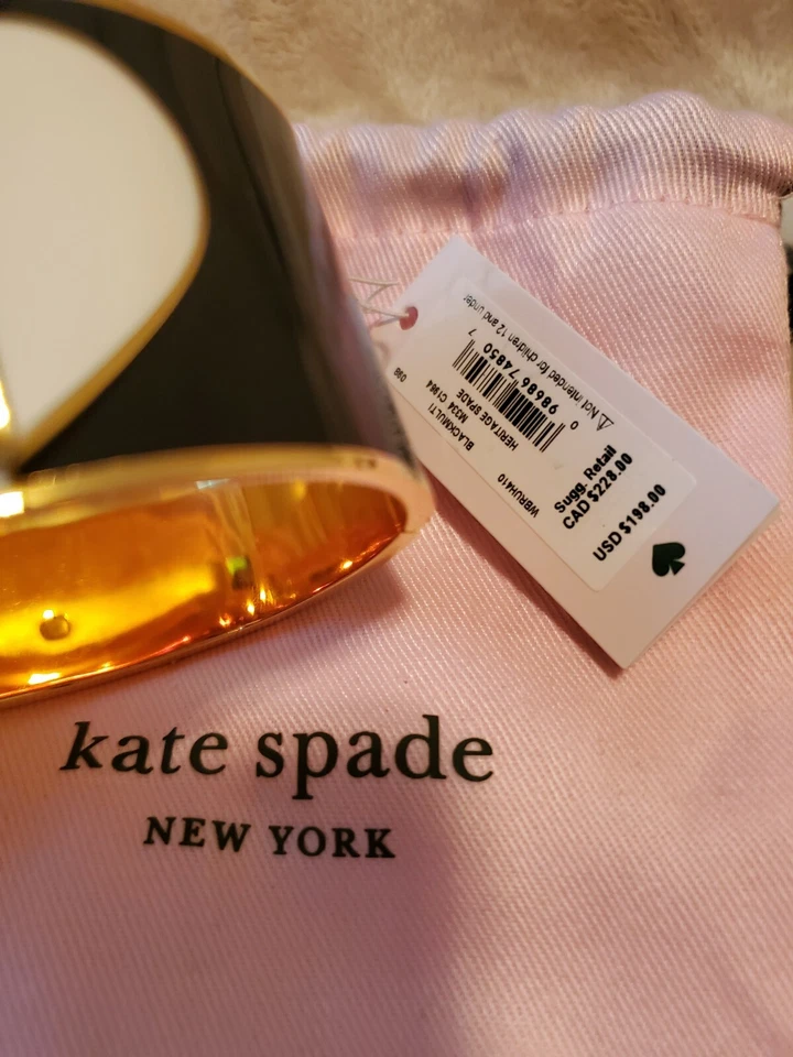 Kate Spade Heritage Hinged Bangle Bracelet White Black Gold Plated 100% AUTH ! - Image 2 of 3