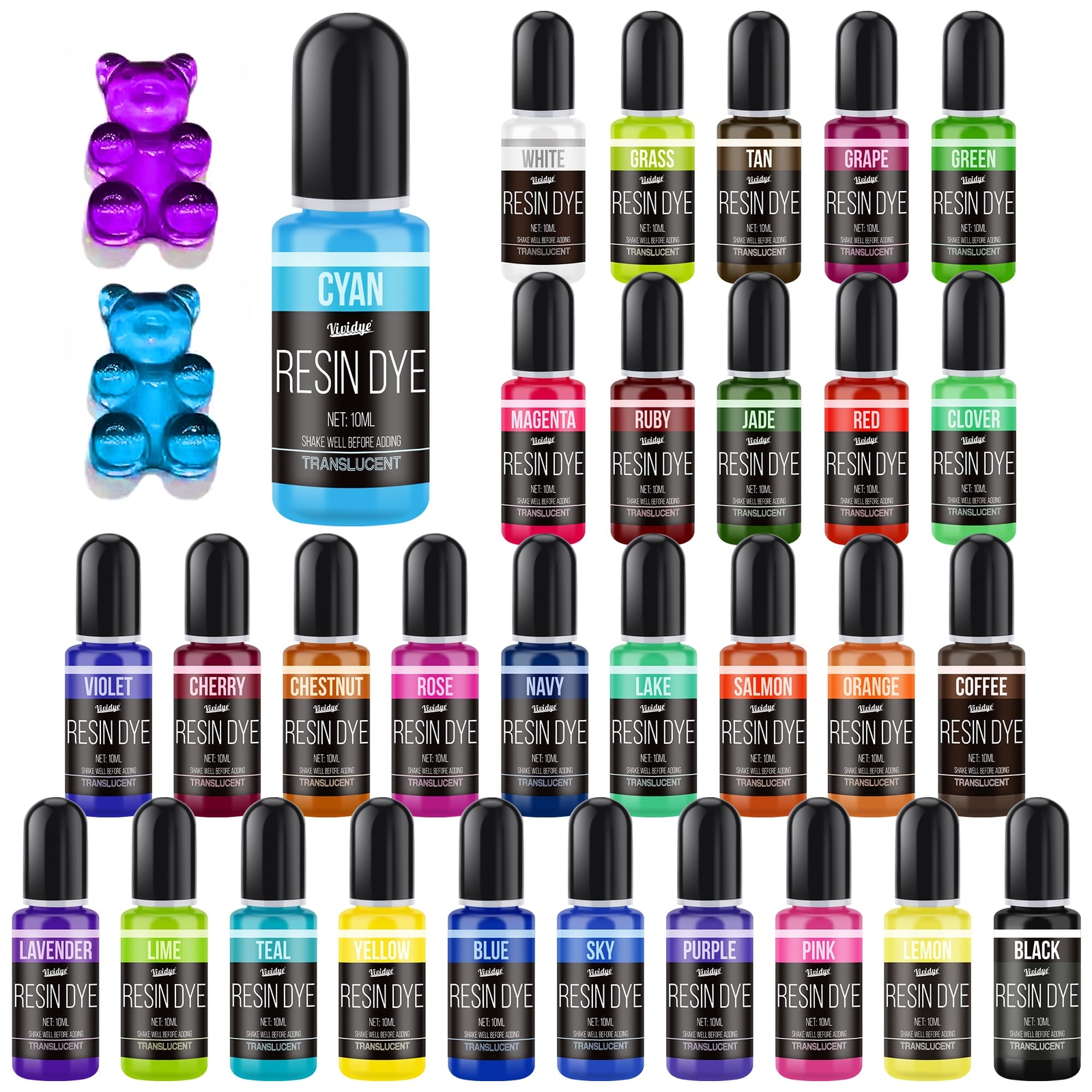 30-Color Epoxy Resin Dye Kit 0.35oz Translucent Pigment for Jewelry & Crafts  