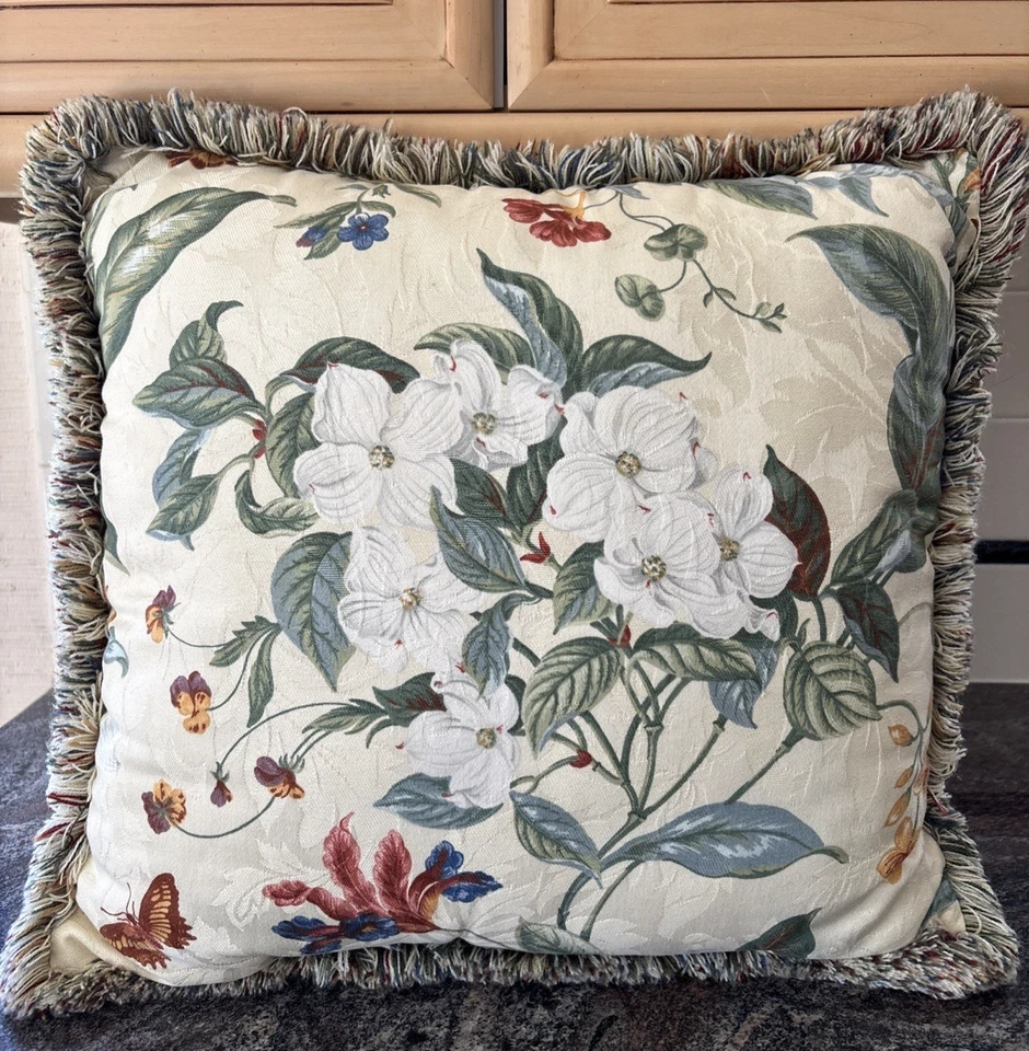 Waverly Garden изображения Williamsburg магнолия цветочный окаймленный подушка зеленый бежевый - Изображение 2 из 4