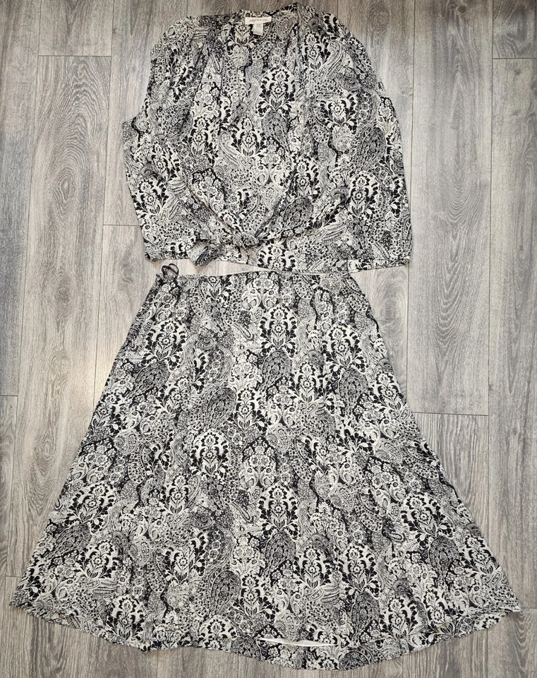 Conjunto Chaleco y Falda Vintage Jones New York Seda 2 Piezas Floral Negro 24W Top 20W Falda Foto 2 de 4