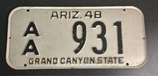 1948 Arizona License Plate #AA 931 Grand Canyon State Nice
