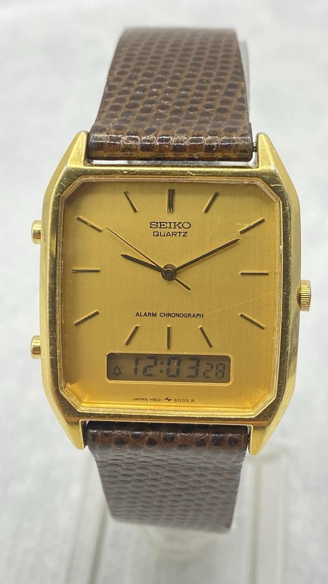 Vintage Seiko Watch Men Gold Tone Gold Dial Digital Work H601-5009