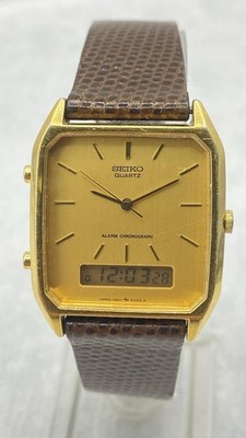 Vintage Seiko Watch Men Gold Tone Gold Dial Digital Work H601-5009