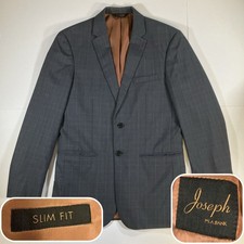 Jos A Bank Joseph Feiss Sport Coat Blazer Mens 39L Gray Windowpane Wool Slim Fit