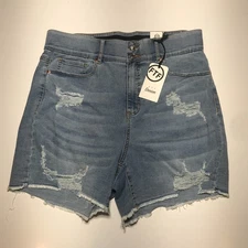 FTF Fashion To Figure Shorts Womens 18 Curvy High Rise Midi Destroyed Soft Denim
